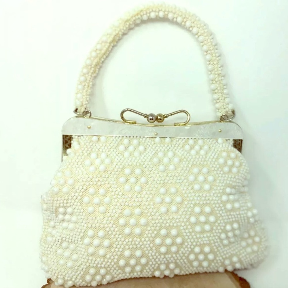 True Vintage White Beaded Cloth Beaded Purse Clasp